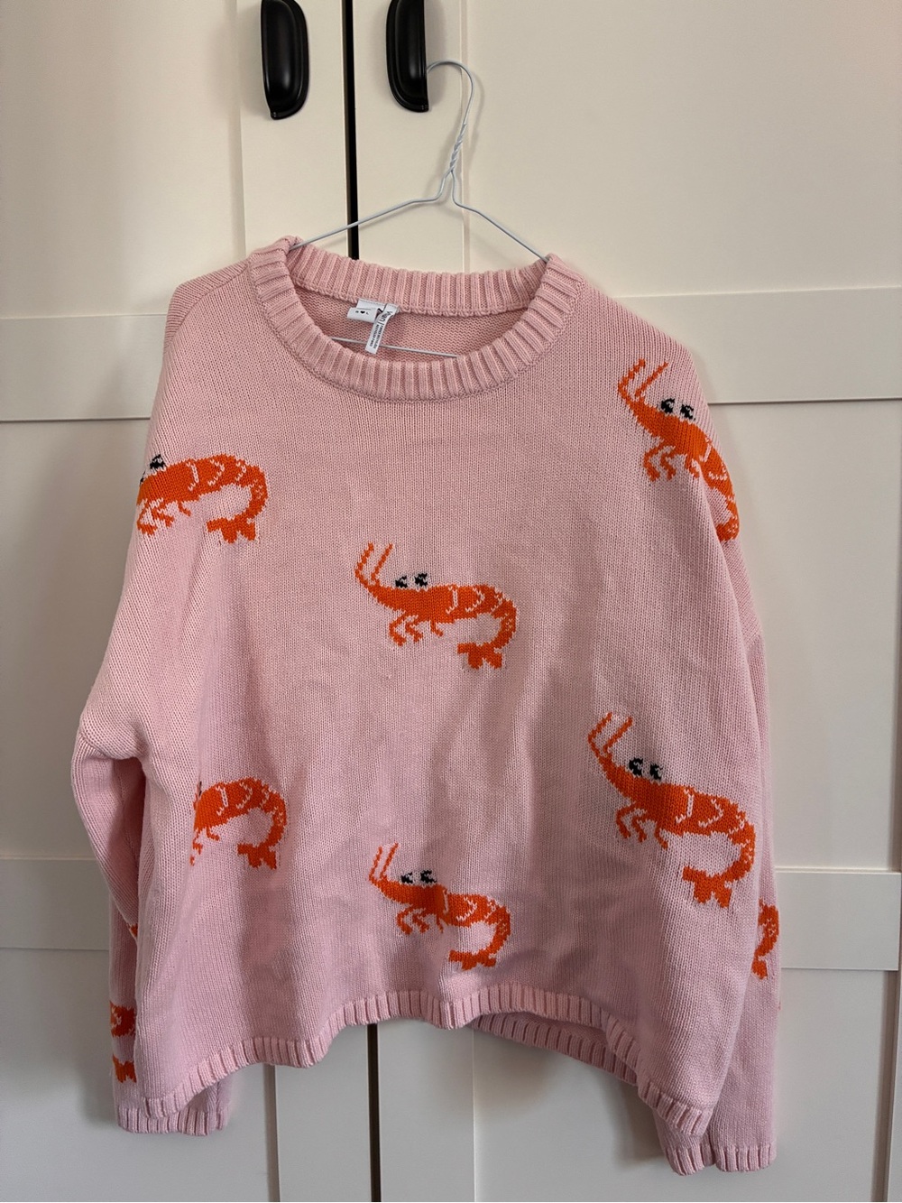 twik Pink Crewneck Sweater with Orange Shrimp Pattern - Picture 2 of 4